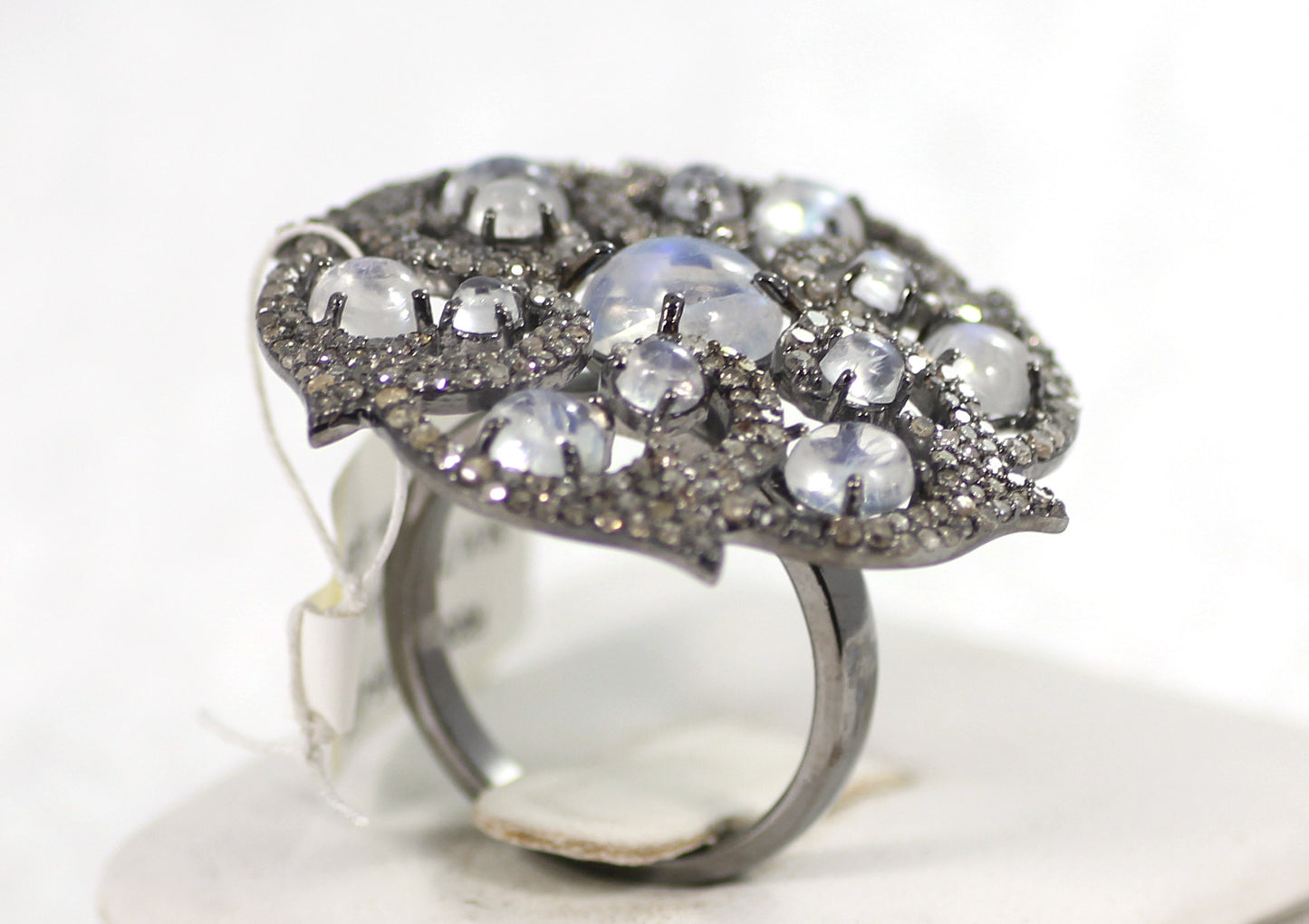 Flower Pave Diamond Ring .925 Oxidized Sterling Silver Diamond Ring, Genuine handmade pave diamond Ring Size Approx 1.28"(32 MM)