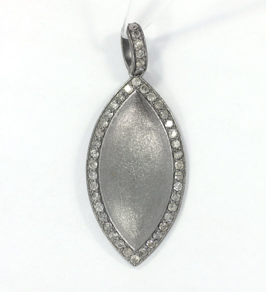 Silver Pave Diamond Pendant .925 Oxidized Sterling Silver Diamond Pendant, Genuine handmade pave diamond Pendant Size 35x25 MM