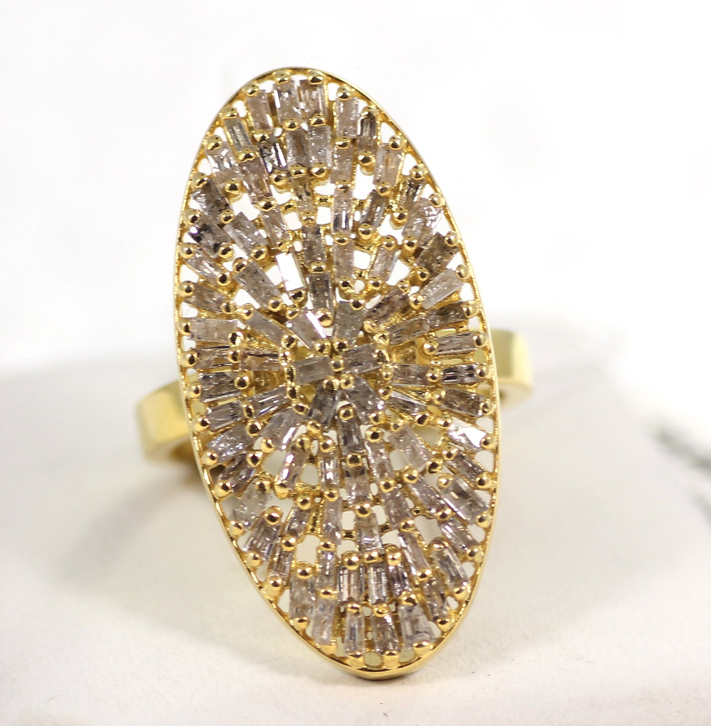 Oval Pave Tapered Baguette Diamond Ring .925 Oxidized Sterling Silver Diamond Ring, Genuine handmade pave diamond Ring Size Approx 1.60"(40 x 15 MM)