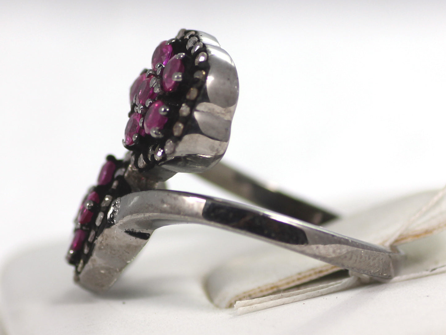 Double Flower Pave Diamond Ring .925 Oxidized Sterling Silver Diamond Ring, Genuine handmade pave diamond Ring Size Approx