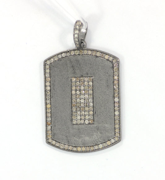 Silver Pave Diamond Pendant .925 Oxidized Sterling Silver Diamond Pendant, Genuine handmade pave diamond Pendant Size 25x35 MM