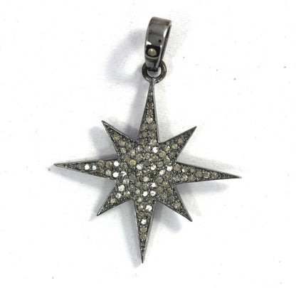 Star Shape Diamond Pendant .925 Oxidized Sterling Silver Diamond Pendant, Genuine handmade pave diamond Pendant.
