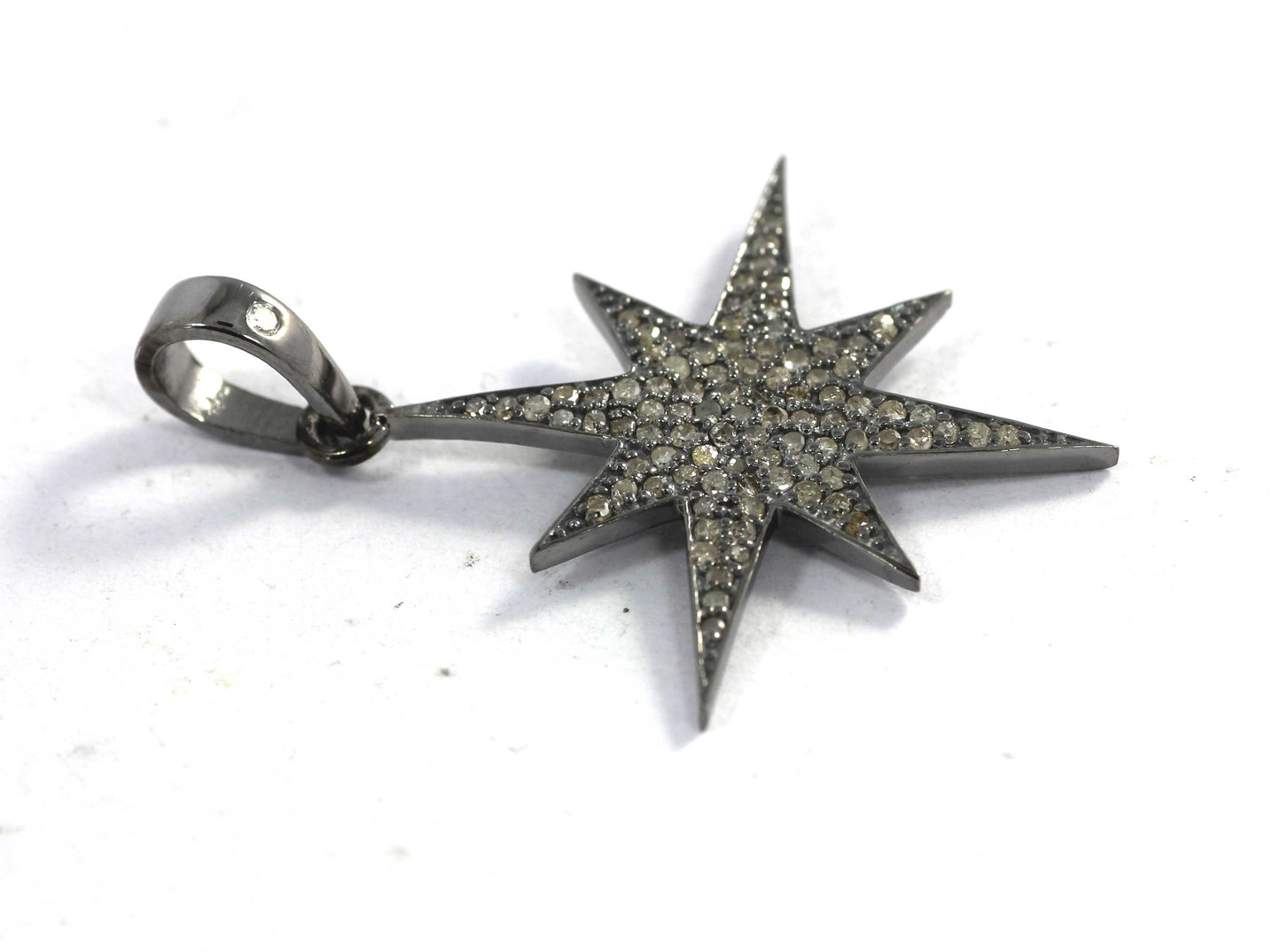 Star Shape Diamond Pendant .925 Oxidized Sterling Silver Diamond Pendant, Genuine handmade pave diamond Pendant.