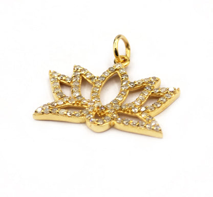Lotus Shape 14k Solid Gold Diamond Pendants.1 4k Solid Gold Diamond Pendants.
