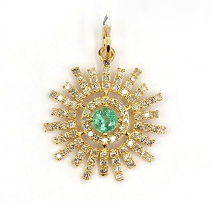 Sunburst Shape 14k Solid Gold Diamond Pendants.