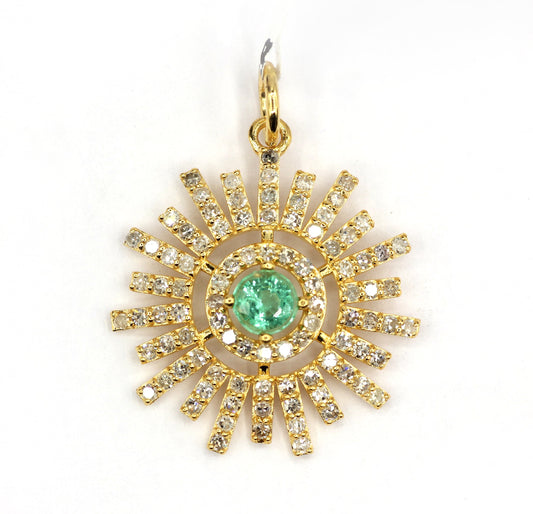 Sunburst Shape 14k Solid Gold Diamond Pendants.