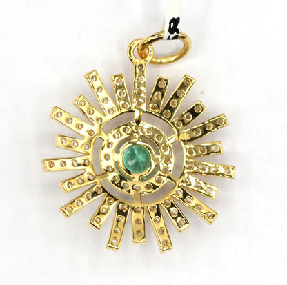 Sunburst Shape 14k Solid Gold Diamond Pendants.