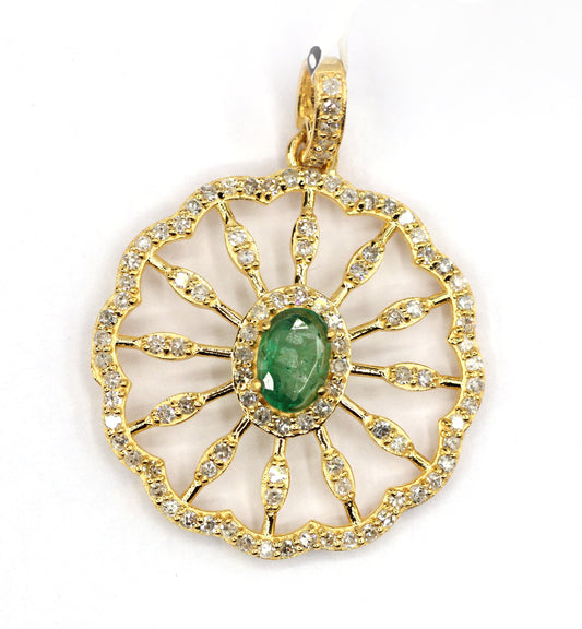 Flower Shape 14k Solid Gold Diamond Pendants.