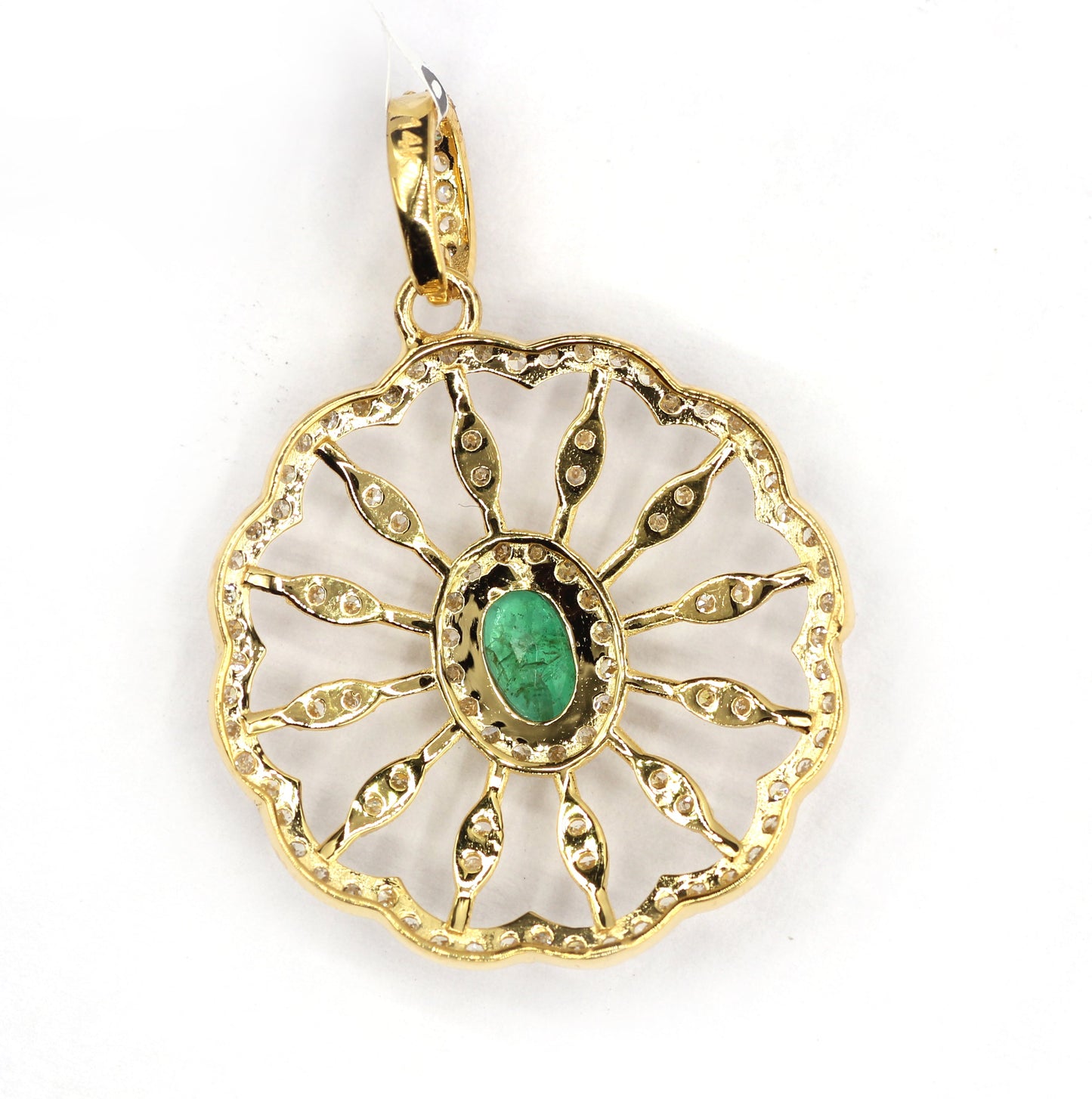 Flower Shape 14k Solid Gold Diamond Pendants.