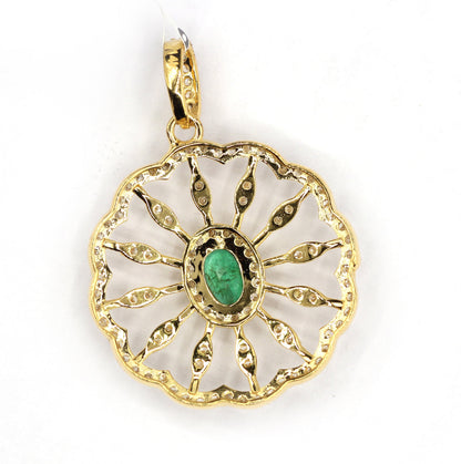 Flower Shape 14k Solid Gold Diamond Pendants.