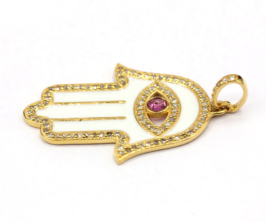 Hamsa Hand Shape 14k Solid Gold Diamond Pendants.