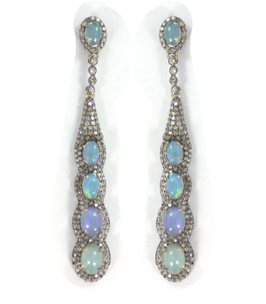 Opal Diamond Silver Earring