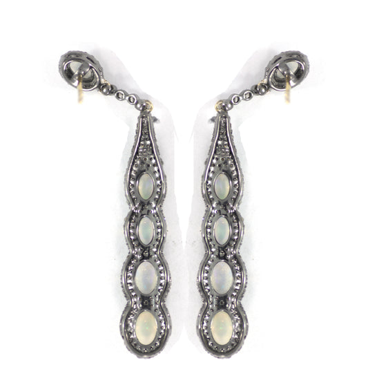Opal Diamond Silver Earring