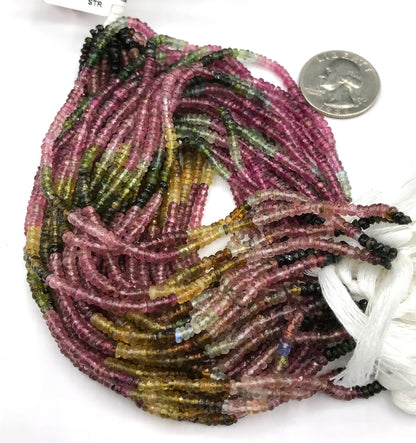 Tourmaline, Multi tourmaline Roundel Beads Facetted 3 mm