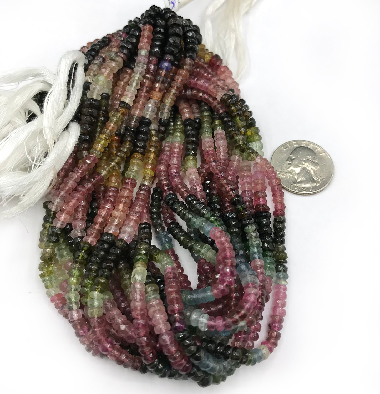 Tourmaline, Multi tourmaline Roundel Beads Facetted 4 mm.