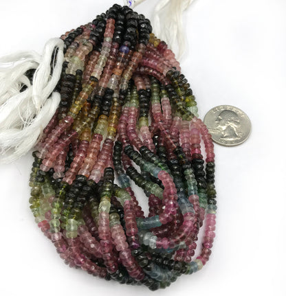 Tourmaline, Multi tourmaline Roundel Beads Facetted 4 mm.