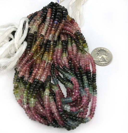 Tourmaline, Multi tourmaline Roundel Beads Facetted 4 mm.