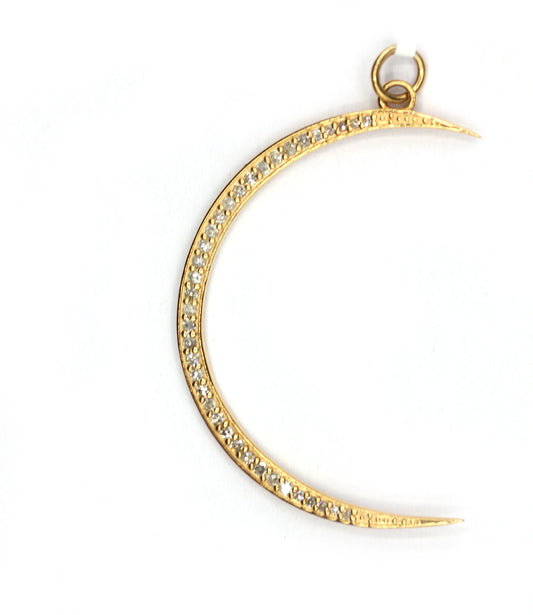 Crescent Moon Shape 14k Solid Gold Diamond Pendants.