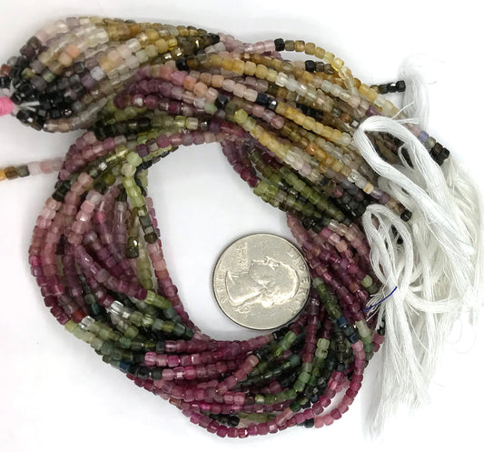 Tourmaline, Multi Tourmaline beads faceted square