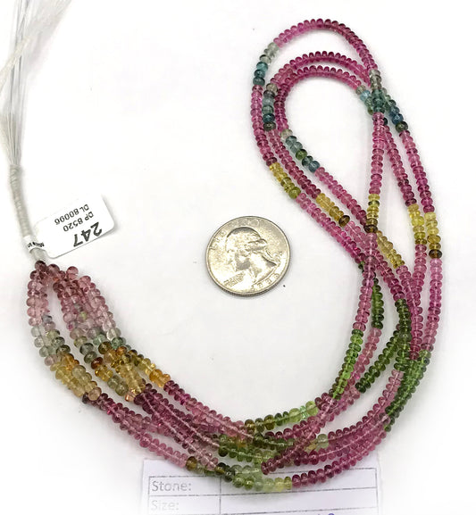 Tourmaline, Multi tourmaline Beads Smooth Rondelle