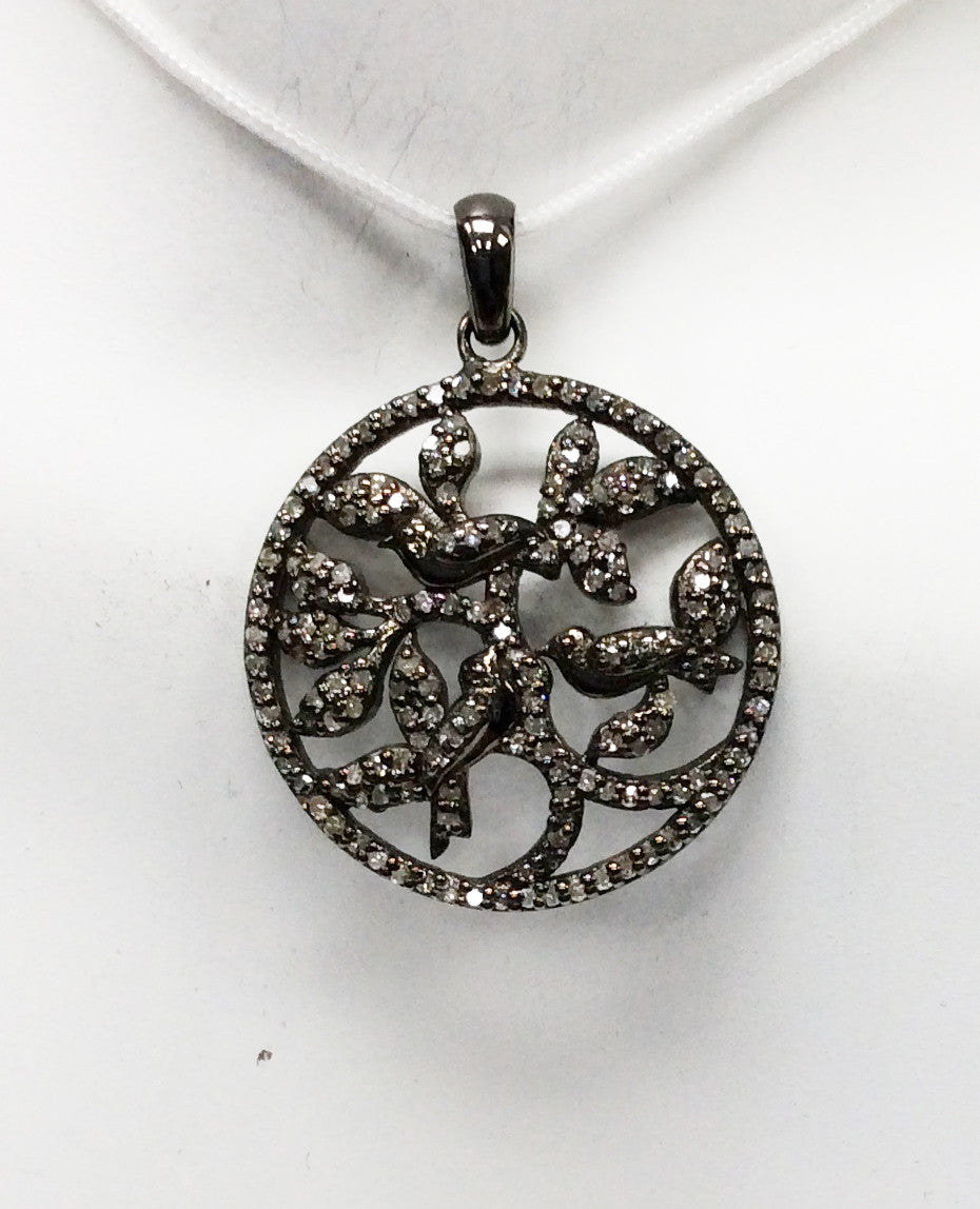 Flower on Disc Diamond Pendant