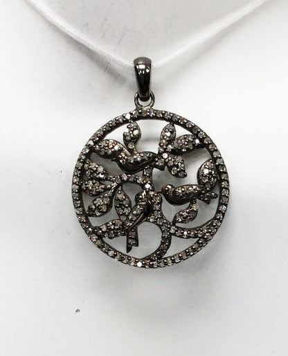 Flower on Disc Diamond Pendant