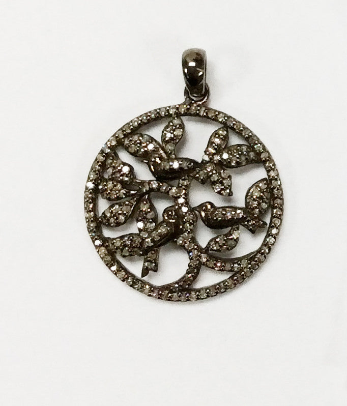 Flower on Disc Diamond Pendant