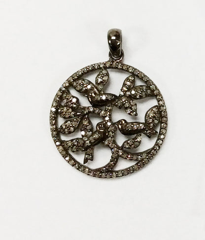 Flower on Disc Diamond Pendant