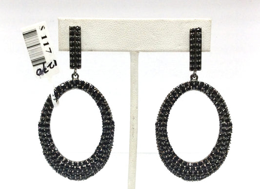 Black Spinel Silver Earring .925 Oxidized Sterling Silver Black Spinal Earring, Genuine handmade pave Black Spinal Earring Size (33x69 MM )