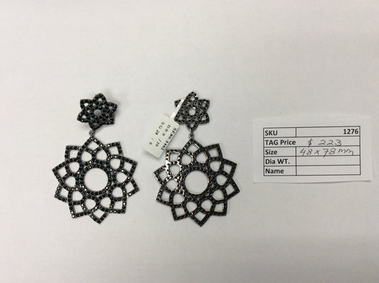 Black Spinel Silver Earring .925 Oxidized Sterling Silver Black Spinal Earring, Genuine handmade pave Black Spinal Earring Size (48x78 MM )