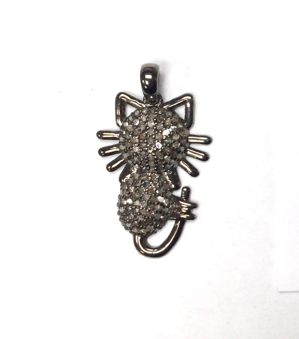 Cat Shape Pave Diamond Charm