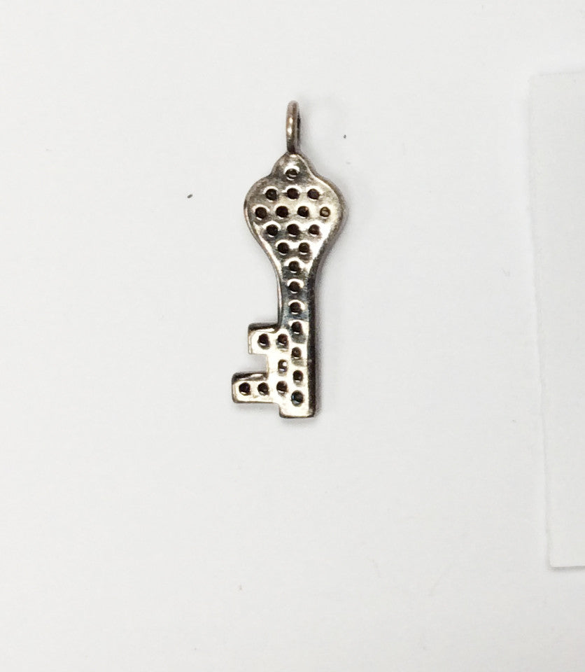 Key Shape Pave Diamond Charm .925 Oxidized Sterling Silver Diamond Charms, Genuine handmade pave diamond Charm Size 8x24 MM