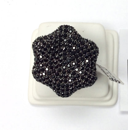 Black Spinel Ring .925 Oxidized Sterling Silver Black Spinal Ring, Genuine handmade pave Black Spinal Ring Size Approx 1.40"(31x35 mm)