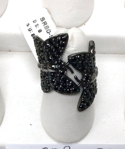 Butterfly Black Spinal Ring .925 Oxidized Sterling Silver Black Spinal Ring, Genuine handmade pave Black Spinal Ring Size Approx(21x29 mm)