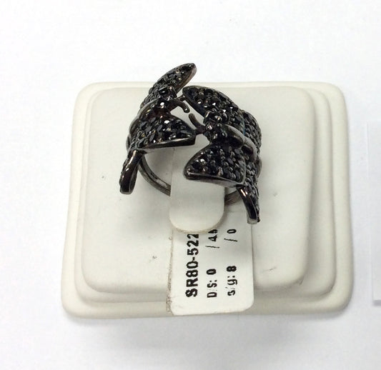 Butterfly Black Spinal Ring .925 Oxidized Sterling Silver Black Spinal Ring, Genuine handmade pave Black Spinal Ring Size Approx(21x29 mm)