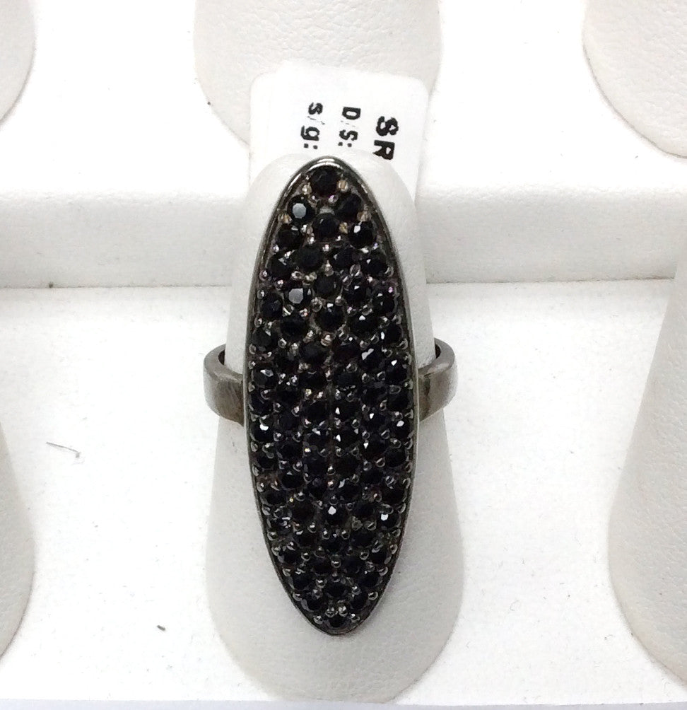 Oval Black Spinal Ring .925 Oxidized Sterling Silver Black Spinal Ring, Genuine handmade pave Black Spinal Ring Size Approx(13x36 mm)