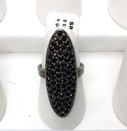 Oval Black Spinal Ring .925 Oxidized Sterling Silver Black Spinal Ring, Genuine handmade pave Black Spinal Ring Size Approx(13x36 mm)