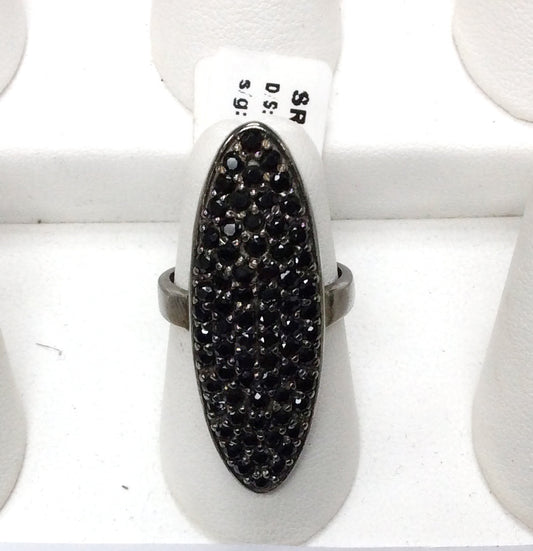 Oval Black Spinal Ring .925 Oxidized Sterling Silver Black Spinal Ring, Genuine handmade pave Black Spinal Ring Size Approx(13x36 mm)