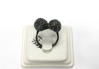 Black Spinel Ring .925 Oxidized Sterling Silver Black Spinal Ring, Genuine handmade pave Black Spinal Ring Size Approx(23x24 mm)