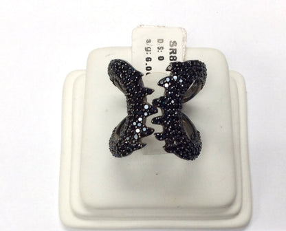 Teeth Shape Black Spinel Ring, Open Teeth Shape Ring, Approx 20 x 20mm. Sterling Silver
