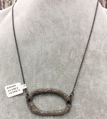 Silver Diamond Necklace .925 Oxidized Sterling Silver Diamond Necklace, Genuine handmade pave diamond Necklace Size Approx 2.00"(50 x 30 MM)