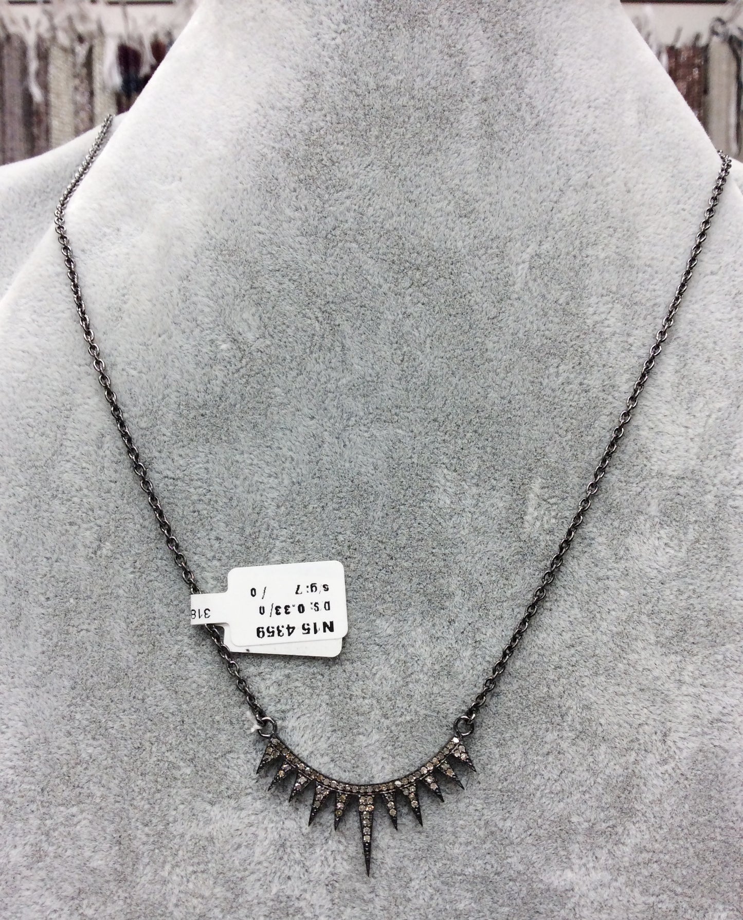 Pave Diamond Art Deco Necklace , Diamond design in sterling silver w/antique finish, Approx 0.55" Stunning
