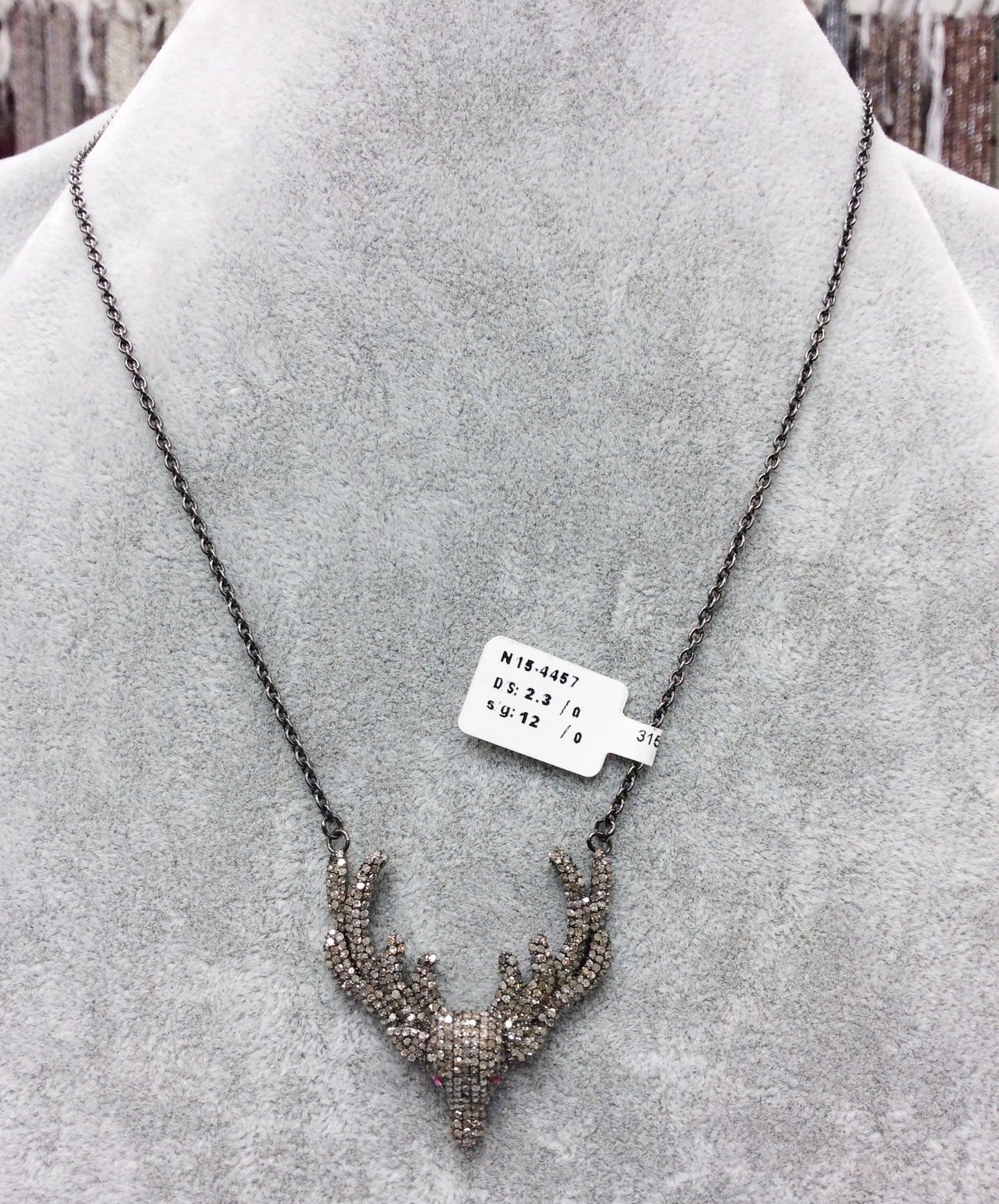 Deer Diamond Necklace .925 Oxidized Sterling Silver Diamond Necklace, Genuine handmade pave diamond Necklace Size Approx 1.40"(35 MM)