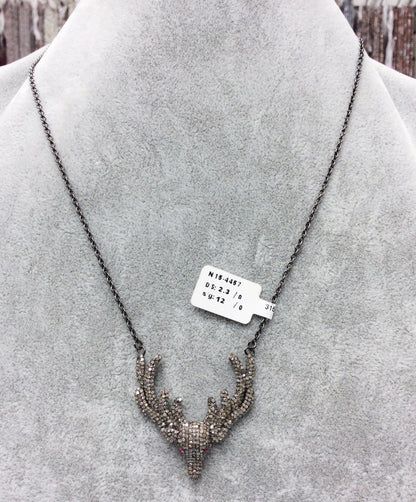 Deer Diamond Necklace .925 Oxidized Sterling Silver Diamond Necklace, Genuine handmade pave diamond Necklace Size Approx 1.40"(35 MM)