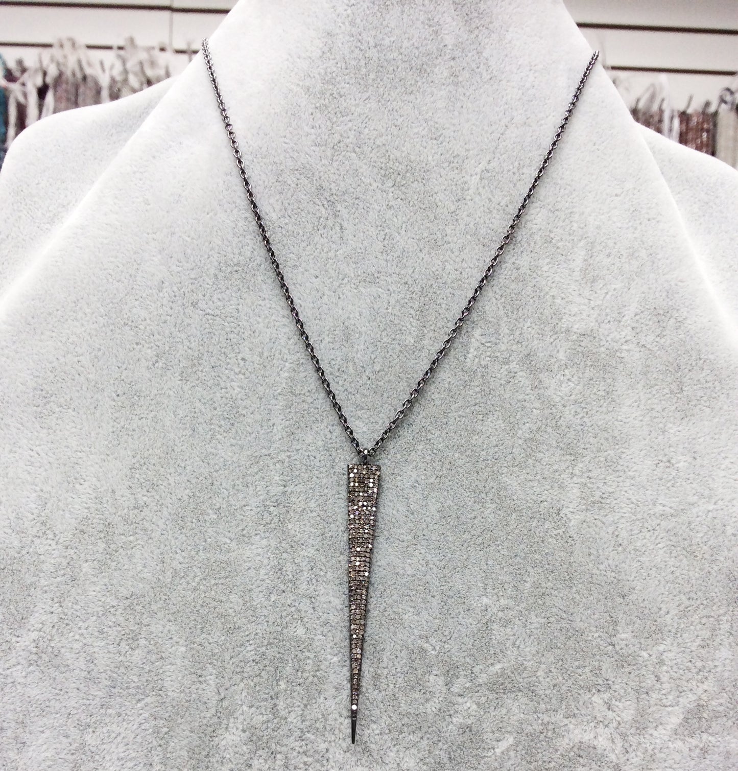 Spike Diamond Necklace .925 Oxidized Sterling Silver Diamond Necklace, Genuine handmade pave diamond Necklace Size Approx 2.40"(7 x 60 mm)