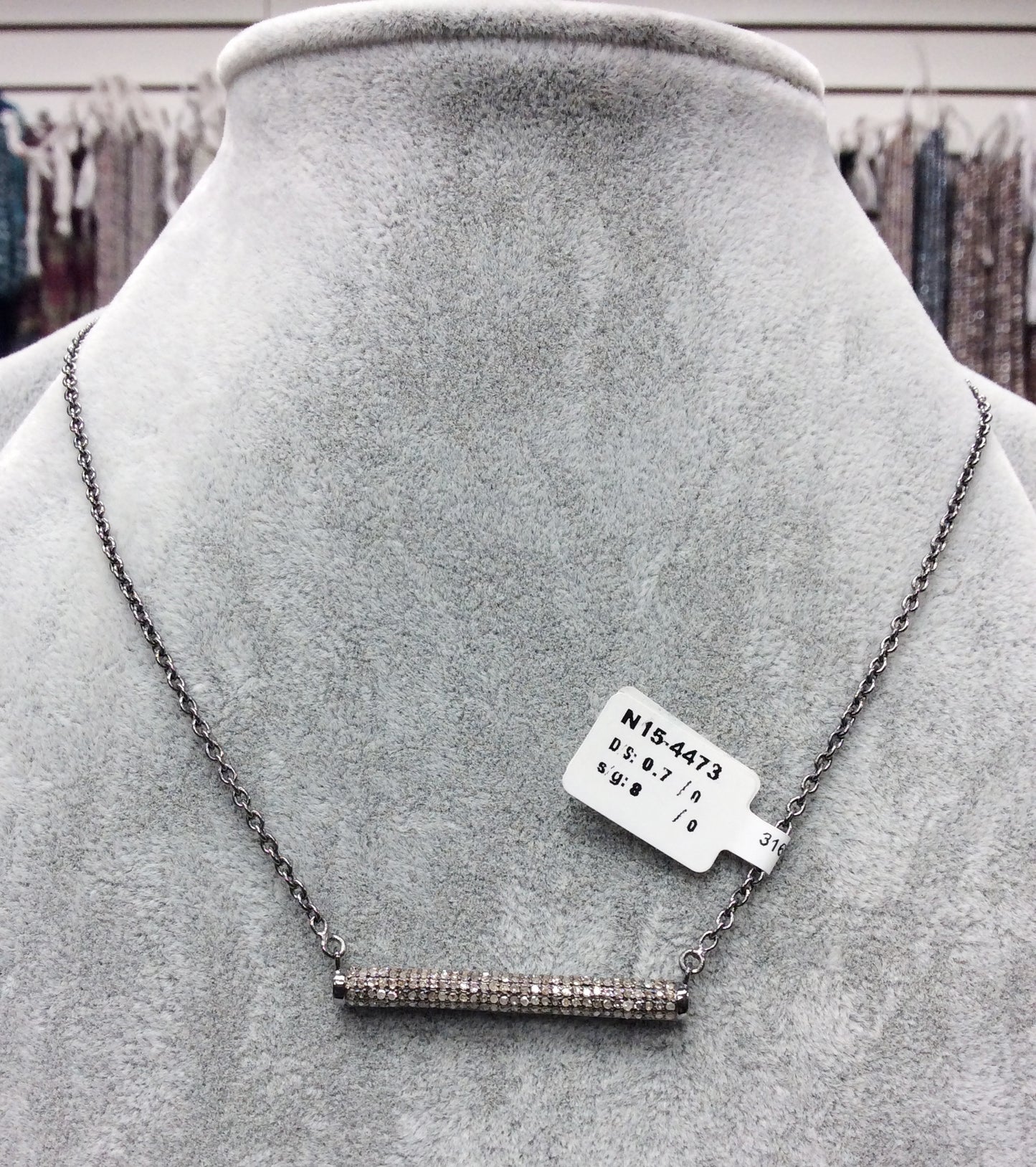 Diamond Necklace .925 Oxidized Sterling Silver Diamond Necklace, Genuine handmade pave diamond Necklace. Size 38 x 4 mm