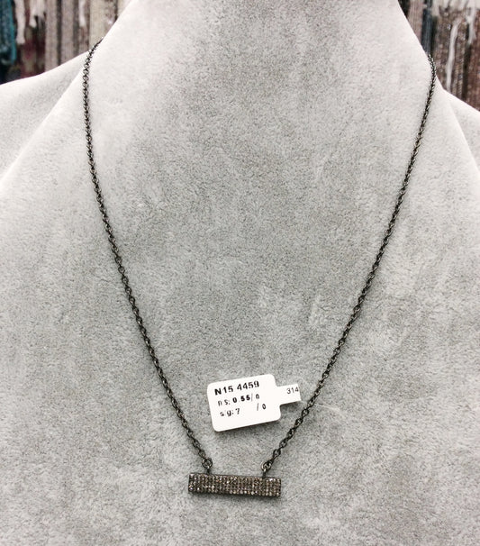 Rectangle Diamond Necklace .925 Oxidized Sterling Silver Diamond Necklace, Genuine handmade pave diamond Necklace Size Approx 1.00"(5 x 25 MM )