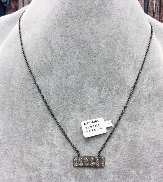 Rectangle Diamond Necklace .925 Oxidized Sterling Silver Diamond Necklace, Genuine handmade pave diamond Necklace Size Approx 1.00"(8 x 25 MM )