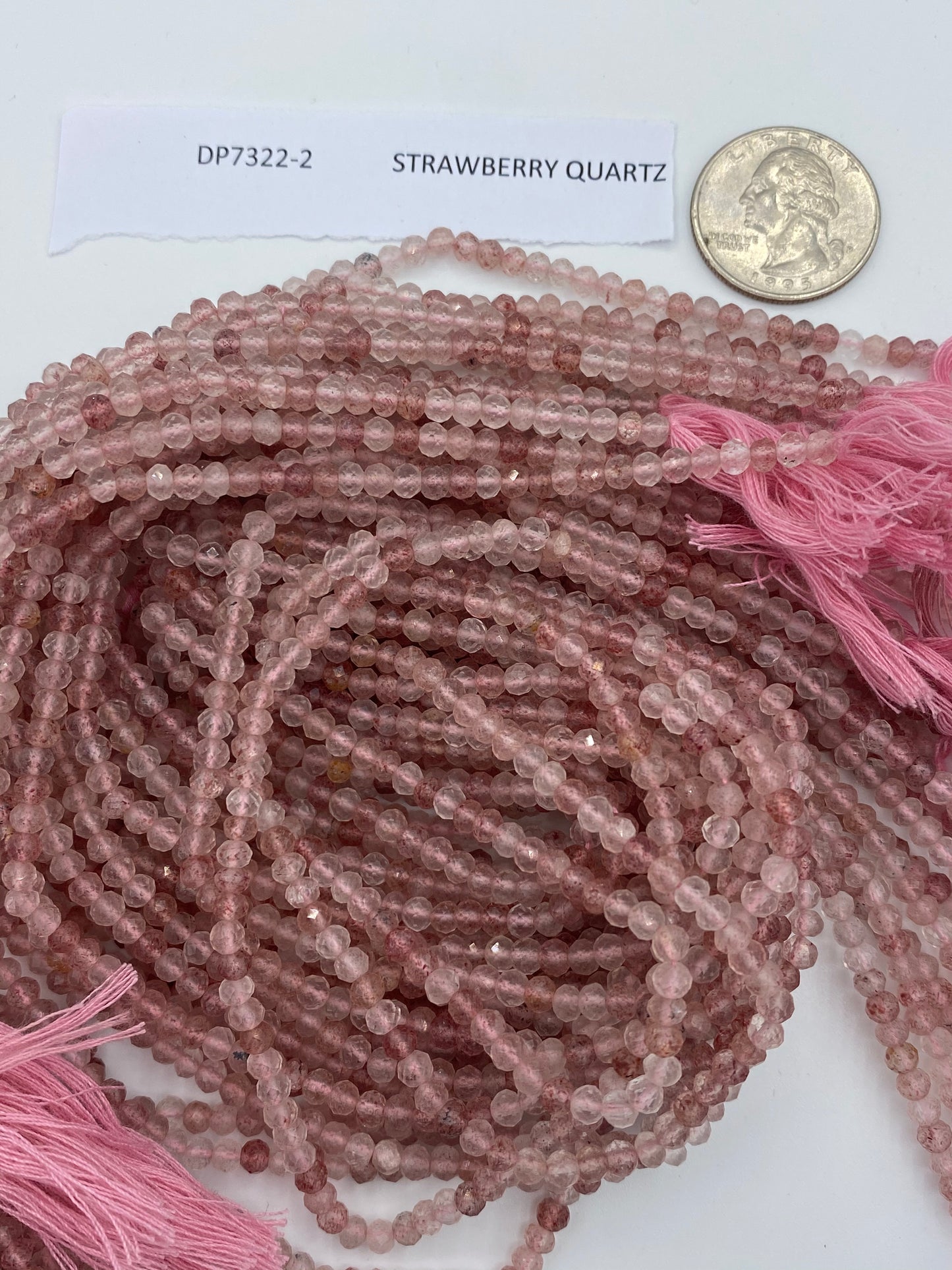 QUARTZ, STRAWBERRY QUARTZ BEADS ROUND FACETED 3-4MM