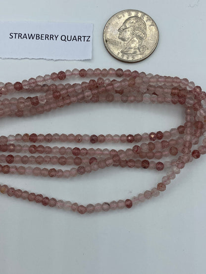 QUARTZ, STRAWBERRY QUARTZ BEADS ROUND FACETED 3-4MM